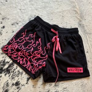 Kill Crew Women's Athletic Shorts with Pink Flame Design